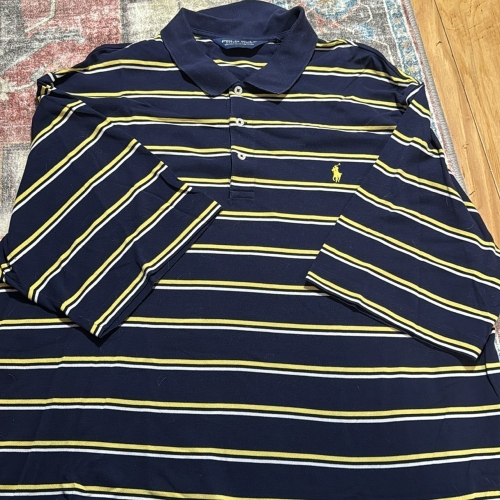 POLO‎ Golf Ralph Lauren 100% Pima Cotton blue yellow white striped shirt Sz XXL